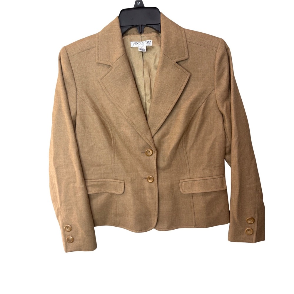 Pendleton‎ Petite Tan 100% Virgin Wool Blazer Jacket Size 10P Camel Professional